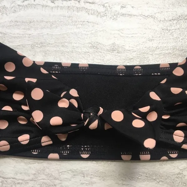Retro Polka Dot Bikini Top Black Pink Size 6 Halter Bandeau Tie Front - Image 4