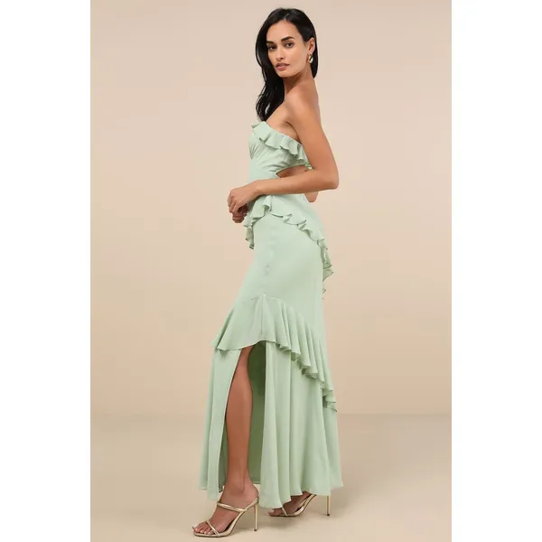 NWT Lulus Dramatic Allure Sage Green Ruffled Cutout Strapless Maxi Dress Sz XL - Image 8