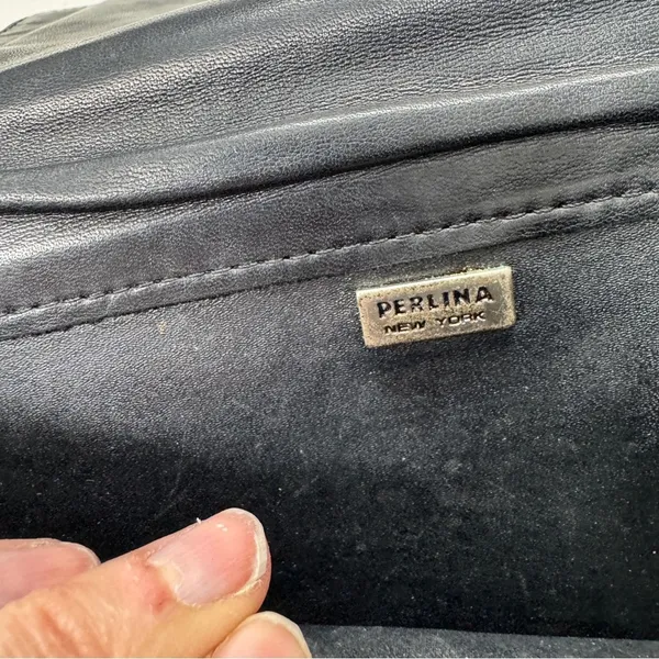 Perlina New York Black Leather Crossbody Bag Handbag Purse Womens Classic - Image 4