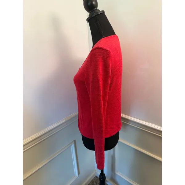 Vintage Talbots Italian Knit Cardigan Tomato Red Minimalist V-Neck Viscose Blend - Image 5