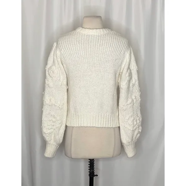 ZARA White Floral Embroidered Puff Sleeve Knit Sweater Blogger Favorite Small - Image 8