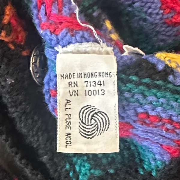 Vintage L.L. Bean Colorful Geometric Knit Cardigan Sz L - Image 5