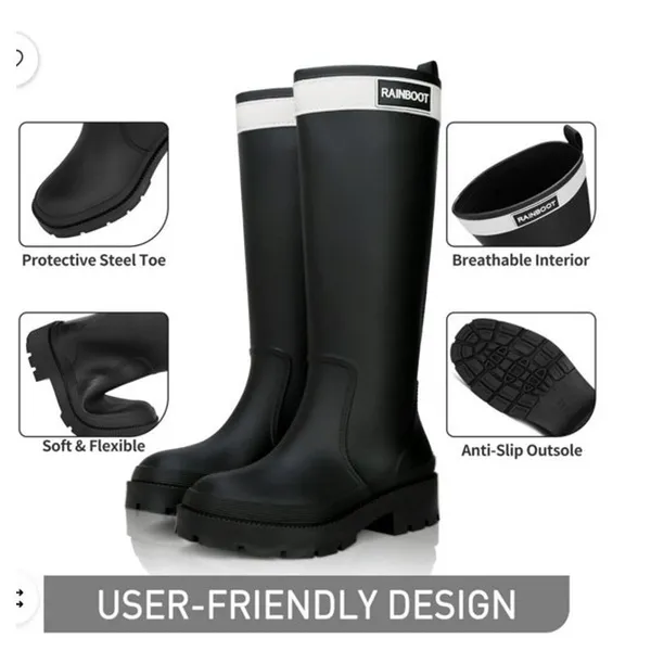 BRAND NEW ~ Women's Black Waterproof Rubber Knee High Rain Garden Boots ~ Size 7 - Image 5