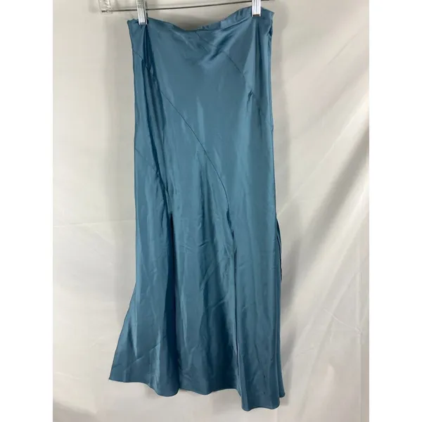 ASOS DESIGN satin maxi skirt with spliced hem in dusty blue size 2 - Image 8
