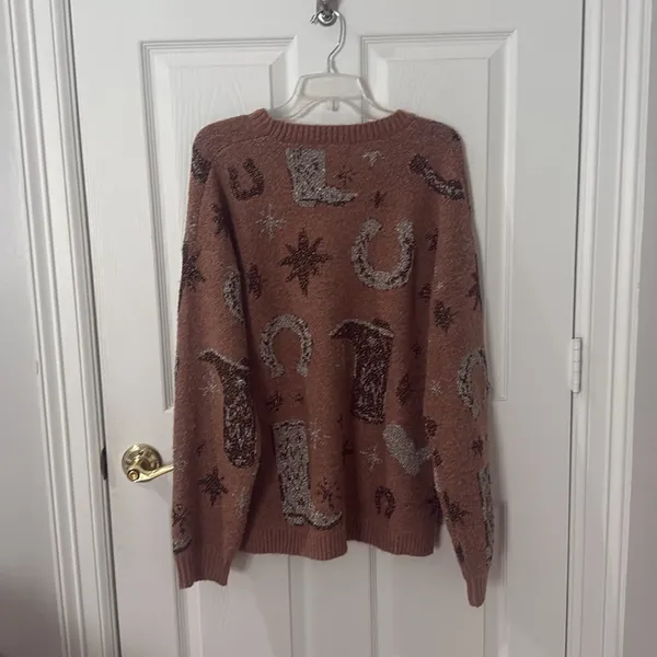 Entro Warm Brown Knit Sweater western glitter detail size large - Image 4