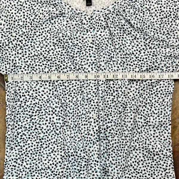 Ann Taylor Black Blue Spotted 3/4 Sleeve Top Large - Image 5