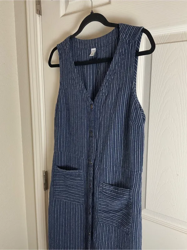 Old Navy Blue & White Striped Linen-Blend Sleeveless Woman’s Dress Size Large - Image 4