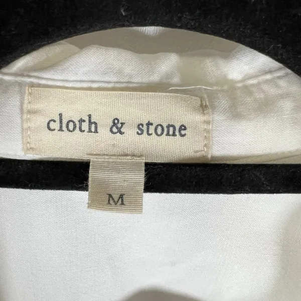 Anthropologie CLOTH & STONE Shirt Top Sz M White Button Hi-Lo 3/4 Sleeve Tencel‎ - Image 4
