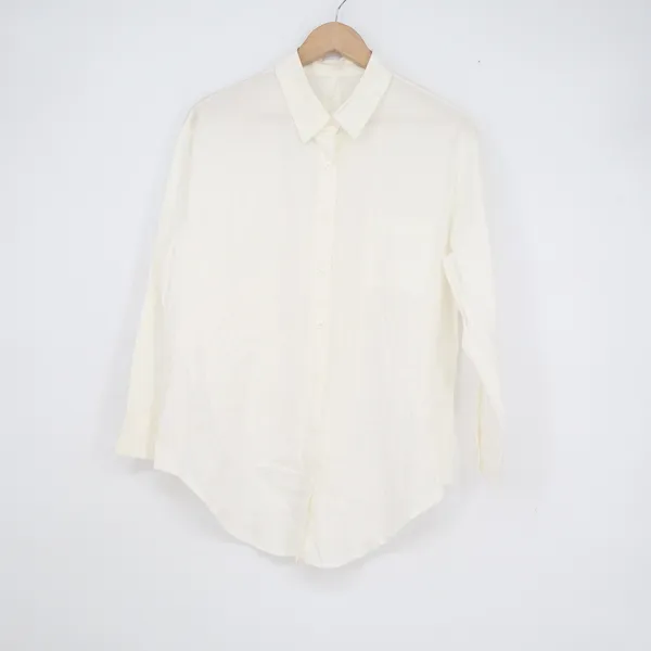 White Tie Back Button Down Shirt Long Sleeve Collared Blouse Chest Pocket - Image 2