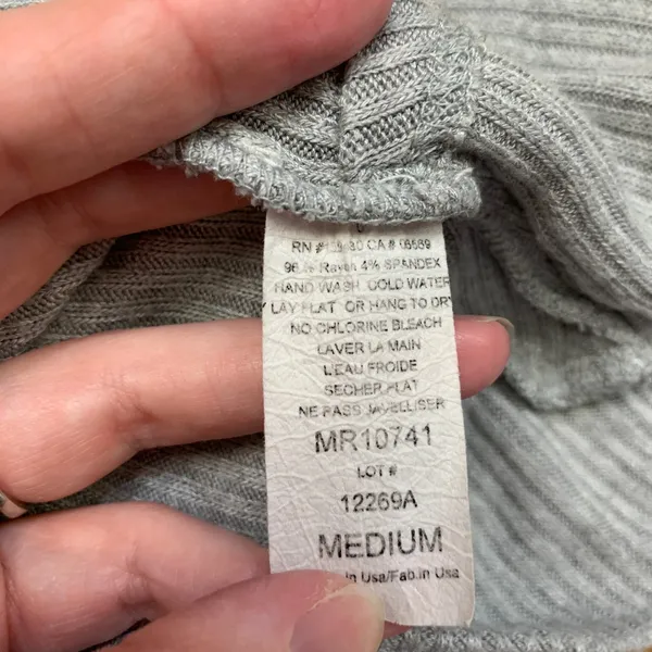 Elan Women Gray Ribbed‎ V Neck Hoodie Pullover Long Sleeve Casual Size Medium - Image 8