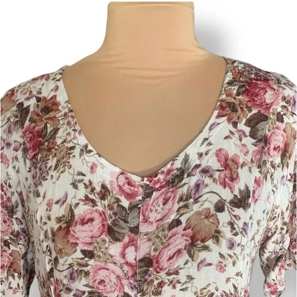 Vintage Floral Rayon Maxi Dress‎ Cream Pink Cottagecore Romantic Boho Medium - Image 4