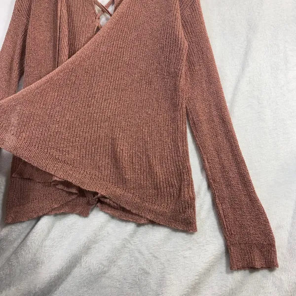 Charlotte Russe S Open Front Cardigan Dusty Rose‎ Lace-Up Back Knit Sweater - Image 4