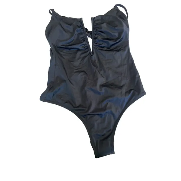 Shade & Shore Women's Medium Navy V-Wire Plunge One Piece Swimsuit NEW - Image 4