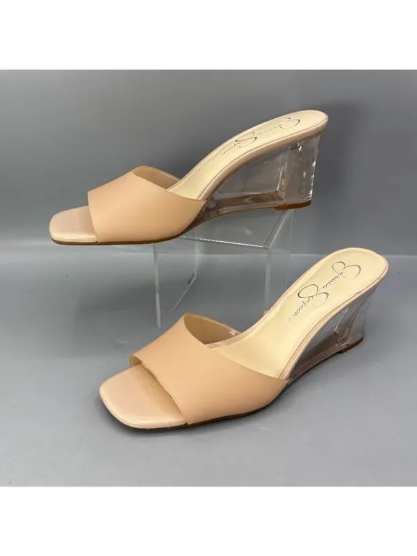 Jessica Simpson Merlote Wedge Sandals Womens 9 Tan Slip On Shoes Modern Clear - Image 2