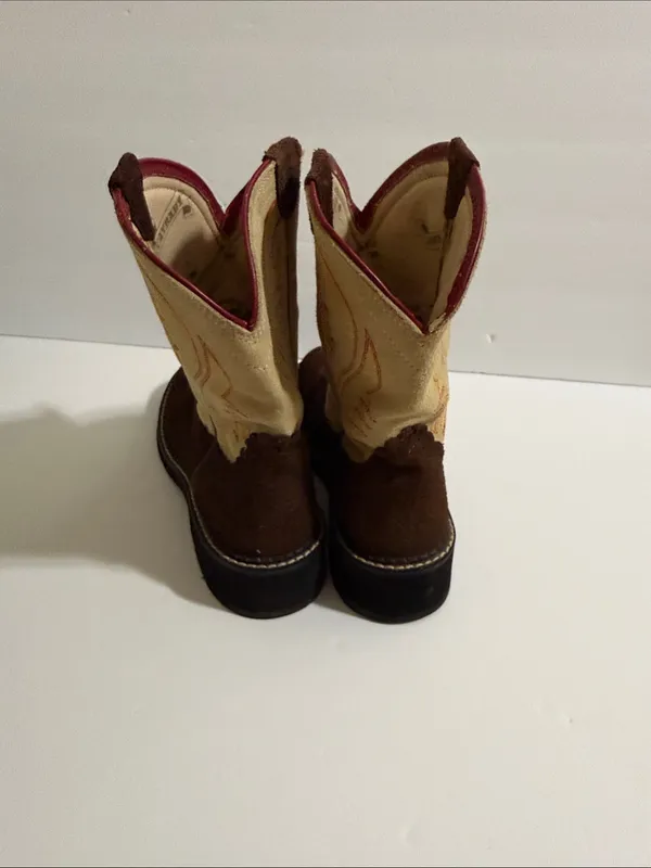 Ariat Brown, Cream and Pink Western Ankle Booties - Image 4