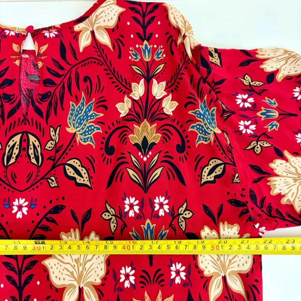 Loft Womens Red Floral Paisley Long Sleeve Tie Cuff Blouse Size M Bohemian - Image 6