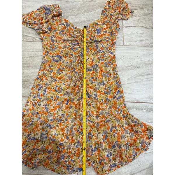 ASTR the Label So Smitten Floral Ruched Mini‎ Dress Orange Yellow Size Large - Image 6