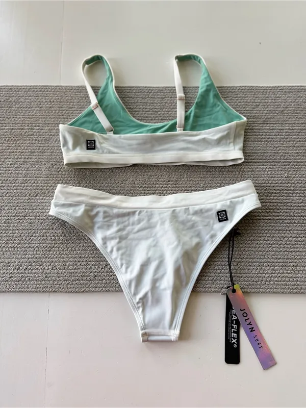 Jolyn White Two Piece Sporty Bikini Set Amelia Top Small Alanna Bottom Medium - Image 2