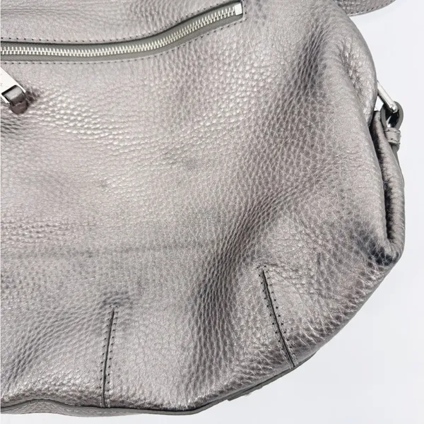 Cole Haan XL‎ Silver Pebbled Leather Satchel Hobo Shoulder Bag Crossbody Strap - Image 6