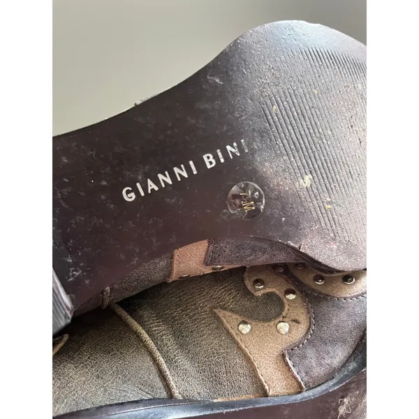 Gianni Bini Distressed Western Cowboy Boots 7.5 (fit like 6) Brown Leather Studded Rodeo Edgy - Image 7