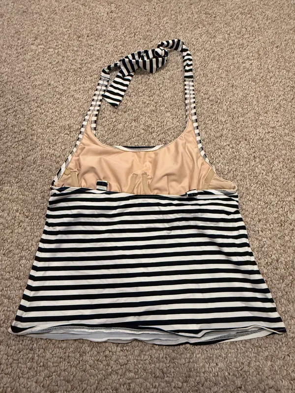 Lands' End Black and White Striped Halter Tankini Top - Image 2