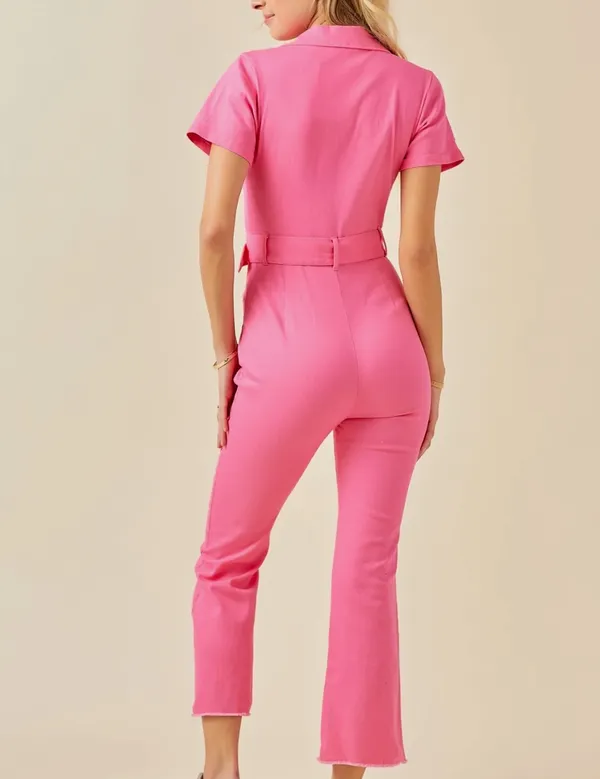Red Denim Jumpsuit Size L - Image 2
