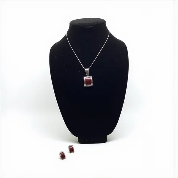Vintage Mexico 925 Silver Red Jasper Necklace pendant With Matching Earrings - Image 12