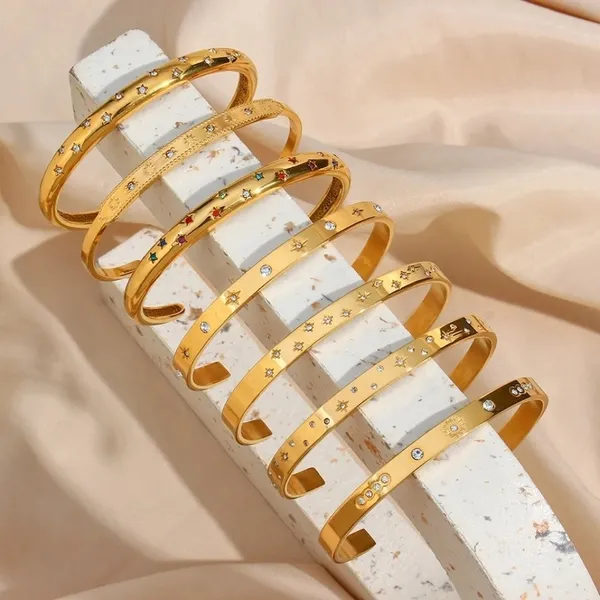 Boutique NEW Women's‎ 18k Gold-Plated 316L Simulated Diamond Cuff Bracelet Adjustable - Image 5