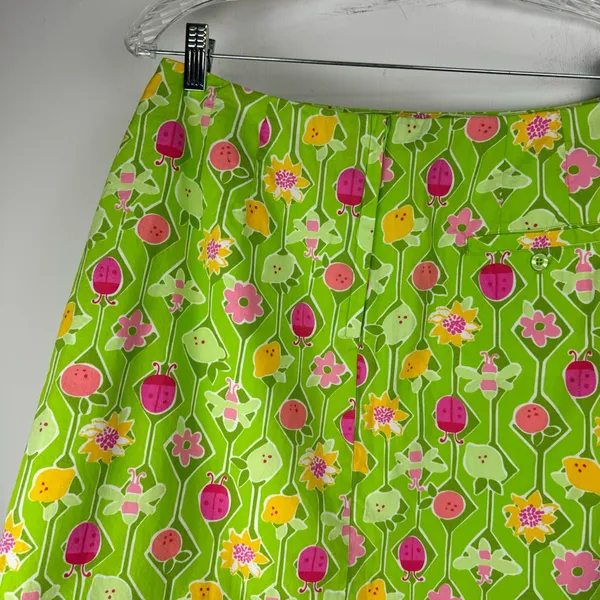 Vtg Lilly Pulitzer Green Floral Spring Mini Skirt Sz 10 Lime Lemon Ladybug - Image 12