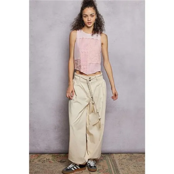 POL Ribbed Round Neck Cropped Tank with Lace Detail‎ - Image 7