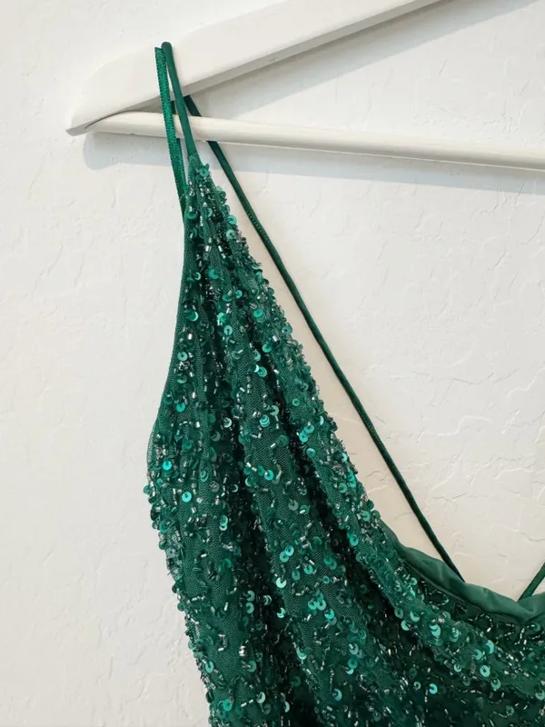 Retrofête Michal Sequin Top Size Large Emerald Green Cowl Neck Club Night Out - Image 5