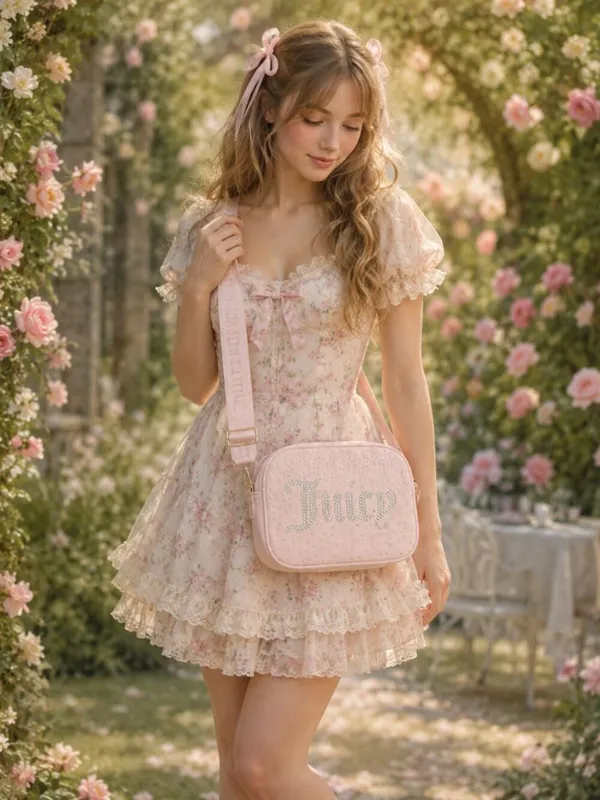Juicy Couture Let It Shine Pink Velour Glitter Logo Crossbody Bag NWT - Image 2