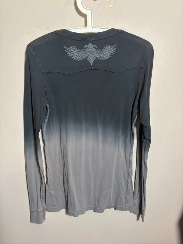 Affliction long sleeve tee studded rhinestones Live Fast black gray ombré - Image 2