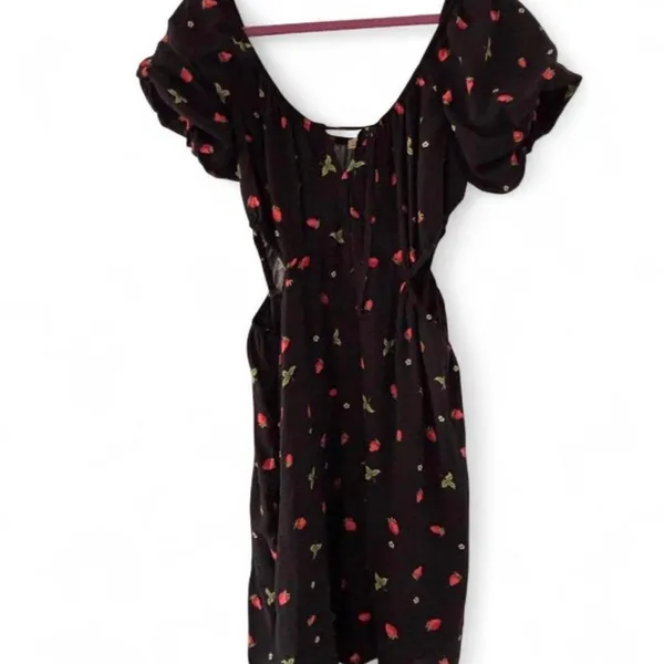 Black cut out Milk maid cottage core strawberry print dress - Image 6