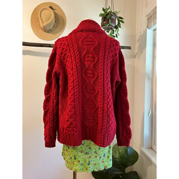 Aran Craft Ireland Red 100% Wool Made in Ireland Cardigan Sweater Size Large - Image 5