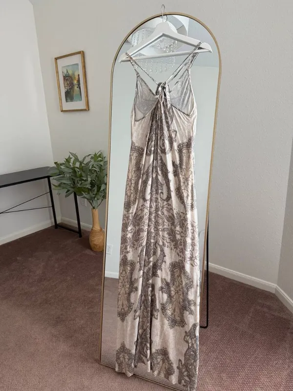 Hale Bob Taupe Paisley Halter Maxi Dress Size S - Image 6