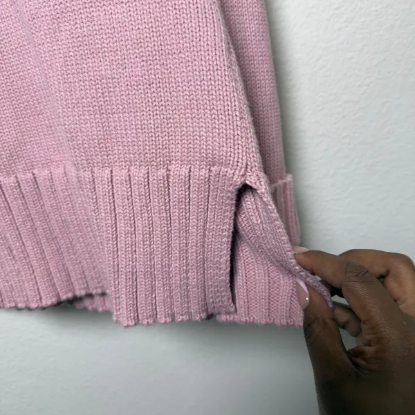 J. Crew Women 100% Cotton Sweater XS Pink Mock Neck Ribbed‎ Side Slits FIsherman - Image 6