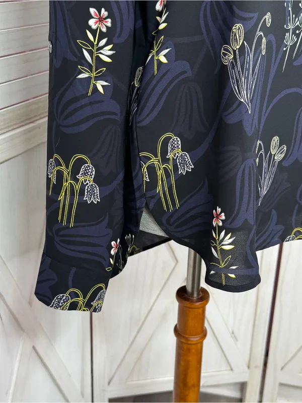 Loft Botanical Floral Print Tunic Blouse Blue Multi Medium Popover Chiffon‎ - Image 6