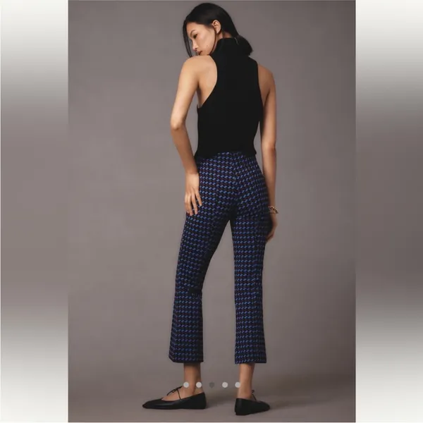 Anthropologie Maeve Margot Kick Crop Pants in Maroon & Blue Houndstooth - Image 3