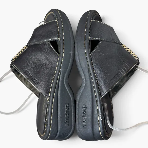 Vintage Y2K Skechers Black Leather Chunky Platform Slide Sandals Size 6 Grunge - Image 4