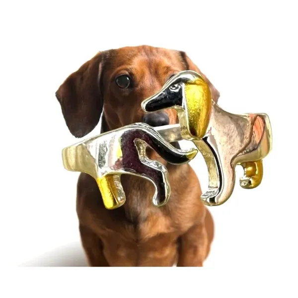 Handmade Dachshund Ring Pinkie Pull Apart Doxie Dog Rescue Metals Weiner Doxie We… - Image 2