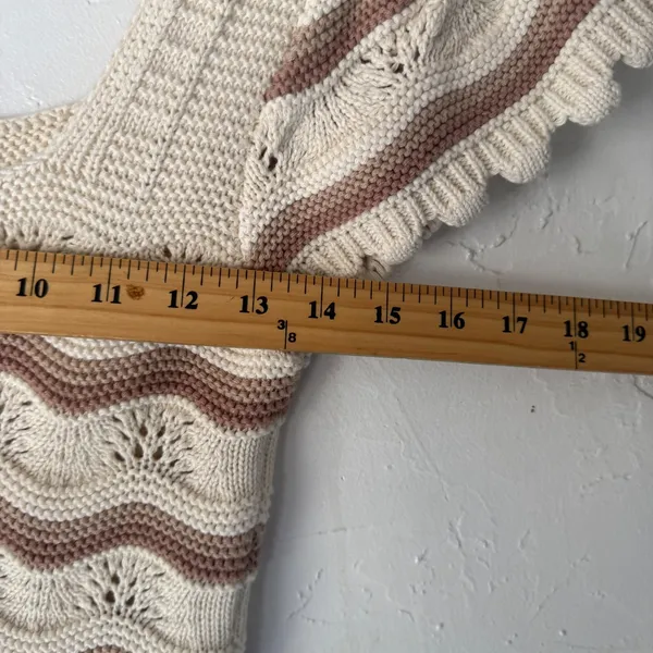 Jessica Simpson Knit Top Striped Cropped Cream Brown M Romantic Cottage Coquette - Image 7