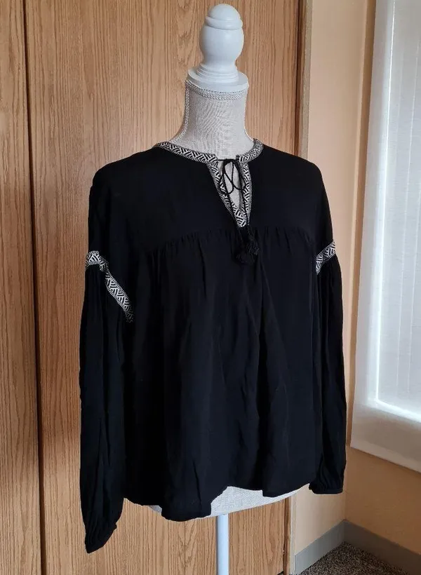 Madewell Blouson Sleeve Top Blouse Peasant Pirate Boho Black Flowy Longsleeve - Image 4