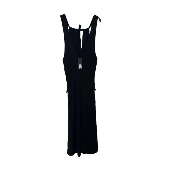 Mimi & Dottie Halter Flare Midi Dress NWT Large V Neck Tie Neck ID9023 Black - Image 2