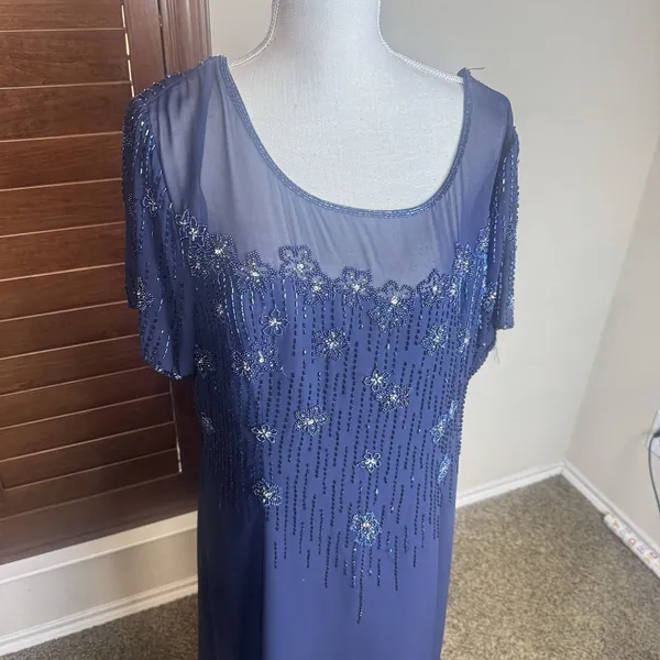 Sylvia Ann Formal Dress Navy Blue Long‎ Beaded Mother Of The Bride Groom XL - Image 3