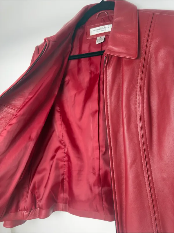 Preston & York Crimson Red Leather Zip Jacket - Image 4