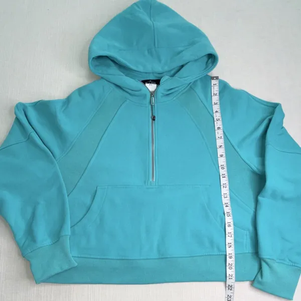 Trendy Queen Turquoise 1/2 Zip Hoodie XL Rayon Spandex Hooded Pockets Raglan - Image 4
