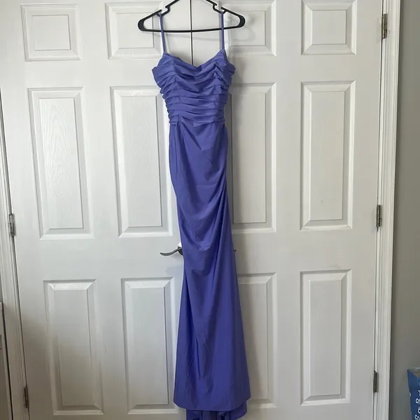 La Femme Strappy Back Ruched Trumpet Gown Size 6 - Image 3