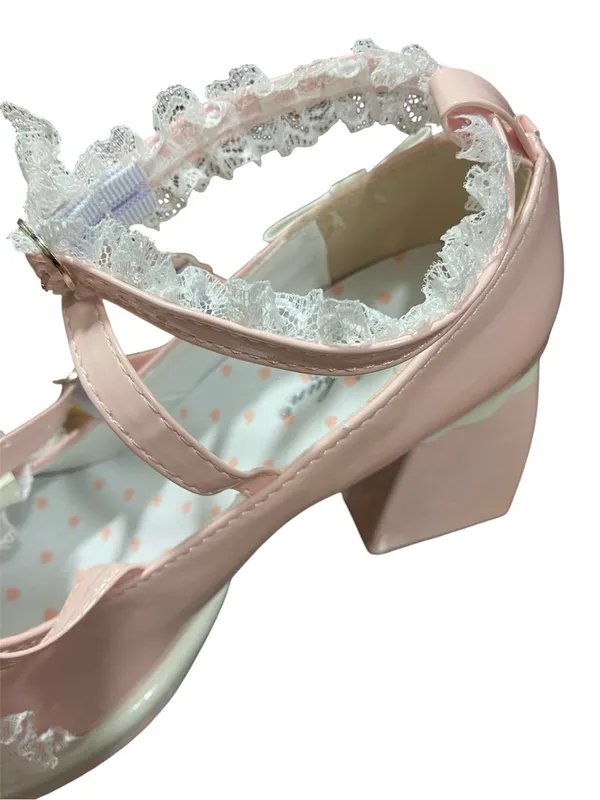 Lolita Platform Mary Jane Pink White Lace Bow Chunky Heel Kawaii Shoes EU 39 - Image 10