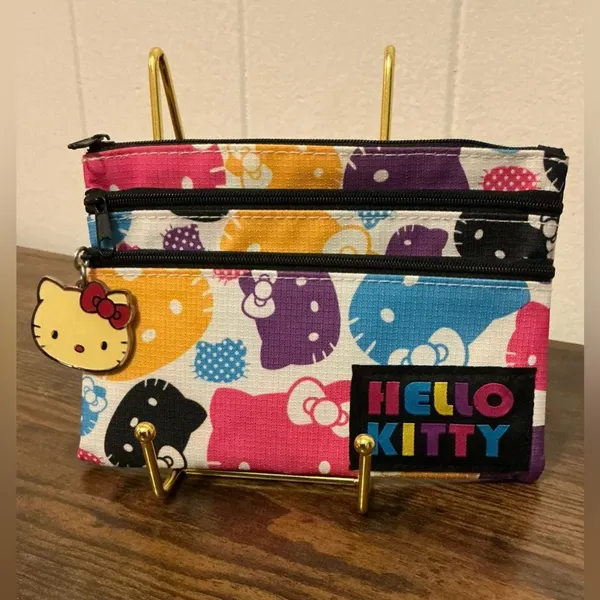 Sanrio Vintage 2007 Zip Hello Kitty Nylon Pencil Pouch Organizational Small Bag - Image 2